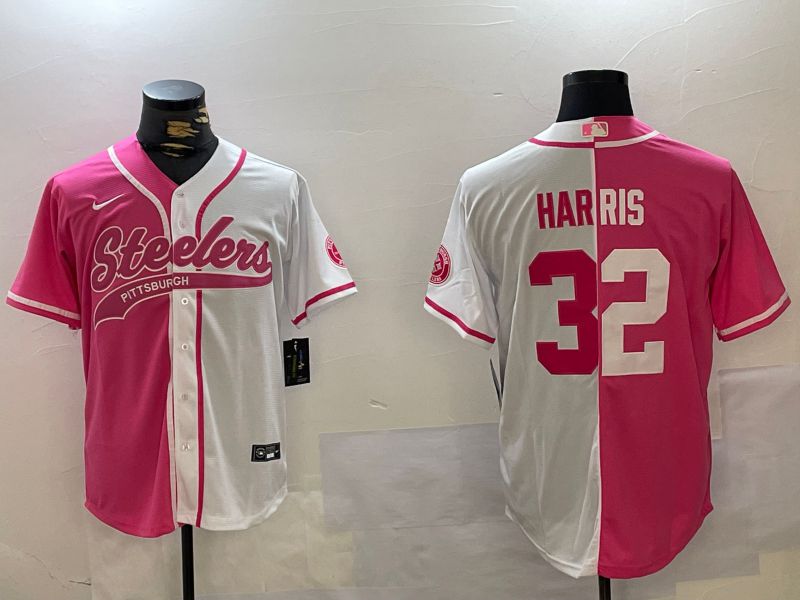 Men Pittsburgh Steelers #32 Harris white pink Joint Name 2024 Nike Limited NFL Jersey style 1->pittsburgh steelers->NFL Jersey